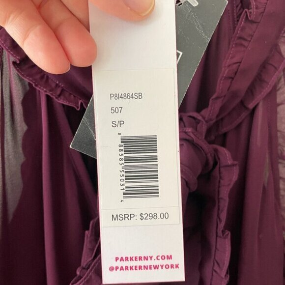Parker Allie SILK Ruffles Tie Halter Neck Sleeveless Blouse Purple Small NEW - Picture 12 of 15